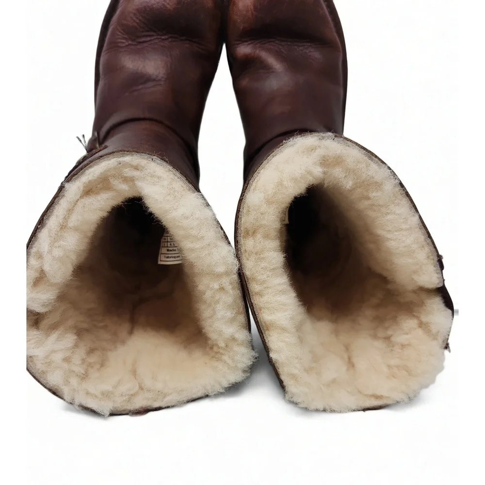UGG Kensington Leather Boots Size 6 Buckle Strap Shearling Lined Winter Mid Calf